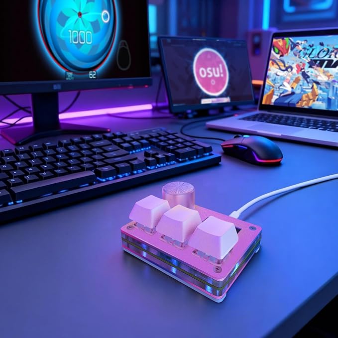 O3C Rapid Trigger Hall Effect Keyboard Suitable for OSU and Geometry Dash Rhythm Game Macro Keypad with Magnetic Linear Switches (Pink, Outemu Pink Switch)