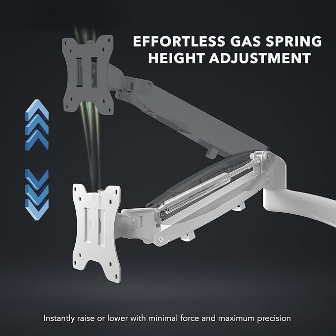 Mount-It! Triple Monitor Mount, 3 Monitor Desk Mount, Gas Spring Arms, Fits 13–27" Screens, VESA 75 & 100, Clamp or Grommet, USB-A & USB-C, White