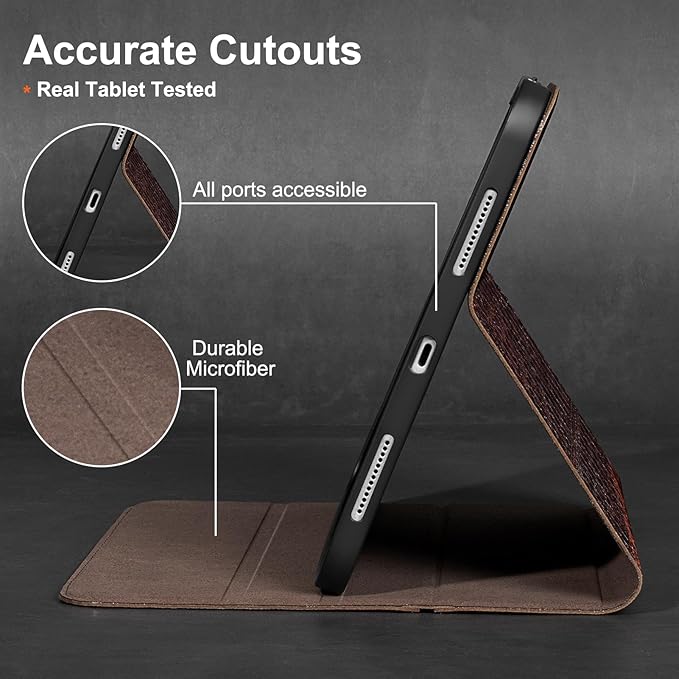 Gexmil Genuine Leather Case for iPad Pro 11 Inch (M5/M4) 2025/2024 with Pencil Holder,Protective Shockproof Leather Smart Folio Cover Adjustable Stand Auto Sleep/Wake Anti-Slip,Brown Crocodile