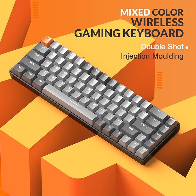 MAGIC-REFINER RK68 60% Wireless Mechanical Keyboard, Bluetooth 5.0/2.4GHz with Dual Mode 2-in-1 Receiver, Ergonomic Compact 68-Key Hot Swappable Gaming Keyboard, Red Switch for Mac Windows PC