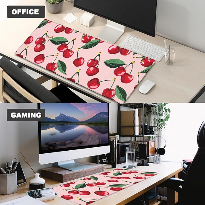 Cute Cherry Gaming Mouse Pad – 12x31.5in Non-Slip Rubber Desk Mat with Sweet Fruit Design – Large Extended Mousepad for Office Home – Deskmat Gifts for Food and Kawaii Decor Enthusiasts Decor