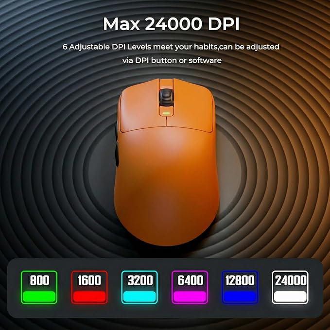 RK ROYAL KLUDGE RK M30 Wireless Gaming Mouse, 43g Ultra-Lightweight Computer Mouse with 2.4GHz/Bluetooth/USB-C, 24000 DPI, Rechargeable PC Game Mice with 5 Programmable Buttons for Win/Mac, Orange