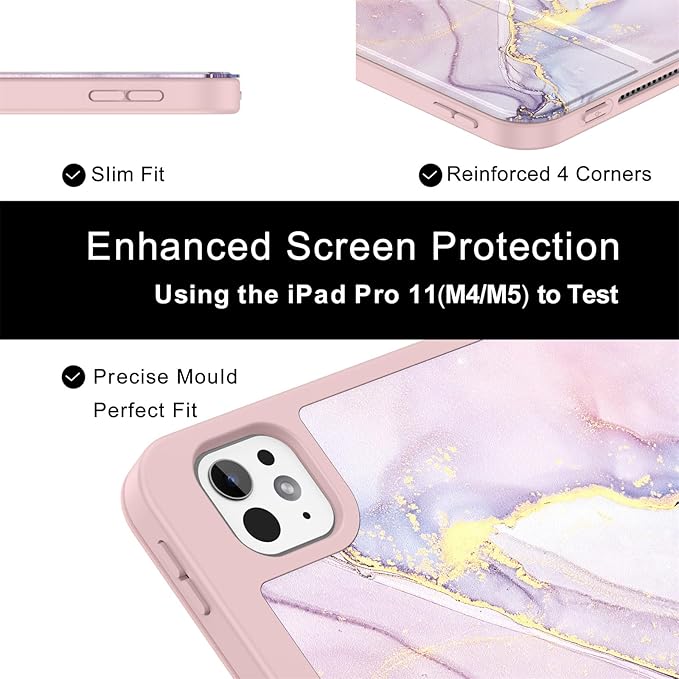 Soke Case for New iPad Pro 11 Inch (M5/M4) 5th Generation 2024-2025 with Pencil Holder - [Shockproof + Apple Pencil Charging + Auto Wake/Sleep], Soft TPU Back Cover for iPad Pro 11", Dreamy Marble