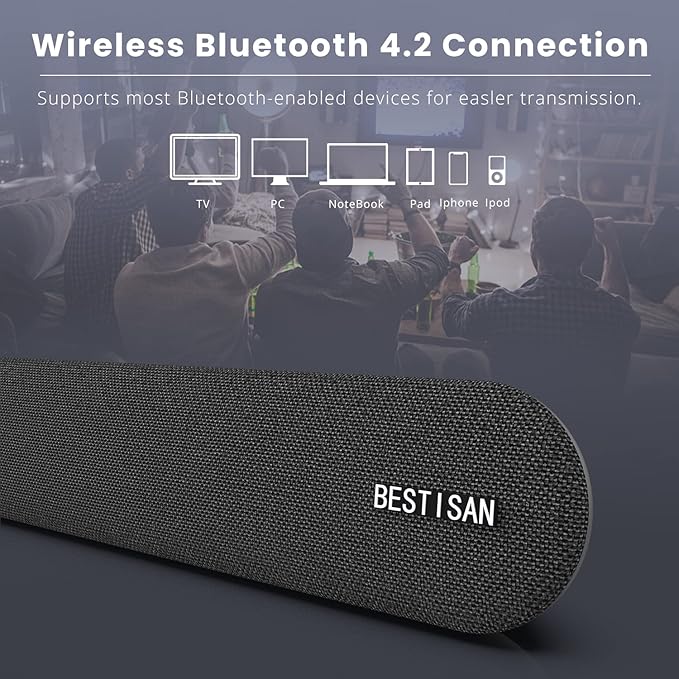 BESTISAN Sound bar, Soundbar TV Sound bar Wired and Wireless Bluetooth Audio Speakers(28 Inches, 4 Drivers, Bluetooth 5.0 Version, Optical Cable Included, Bass Adjustable)