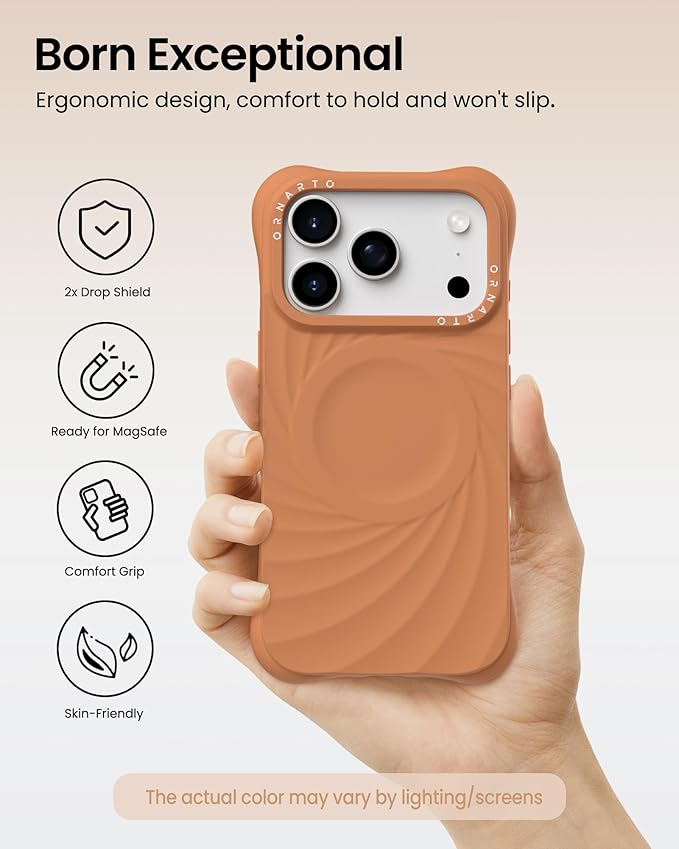 ORNARTO Vortuxe for iPhone 17 Pro Max Case 6.9" | 2X MIL-STD Protection | Camera Button Control | Compatible with MagSafe | Sleek Aesthetic Liquid Silicone Phone Cover | Autumn Orange