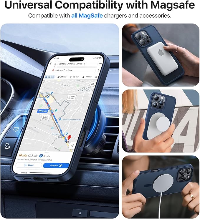Magnetic for iPhone 13 Pro Case[Compatible with MagSafe][Military-Grade Drop Protection][Anti-Yellowing]Shockproof Protective Translucent Matte Cover for iPhone 13 Pro Phone Case,Midnight Blue