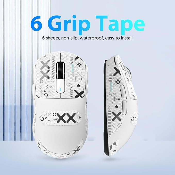 Mouse Anti Slip Grip Tape, Pre-Cut Universal Griptape for Superlight Wireless Gaming Mouse Skins, Sweat Resistant, Elastics Refined Side Grips, Easy to Apply, Ultra-thin 0.5mm (0.02in) - White