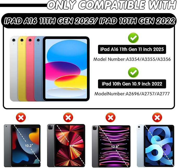 SIBEITU Case for iPad (A16) 11th 11-inch 2025/ 10th Generation 10.9-inch 2022 with Pencil Holder & Stand, Shockproof Heavy Duty Military Grade Protective Cover for iPad 11th/ 10th Gen (Black +Grey)