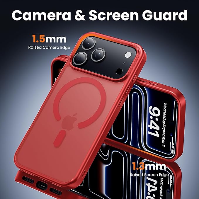 toushion 3 in 1 for iPhone 17 Pro Max Case Matte Red,Fits MagSafe, Screen Protector*1 Camera Lens Protector*1,Matte Skin Feeling Back, Cover Military-Grade Protection