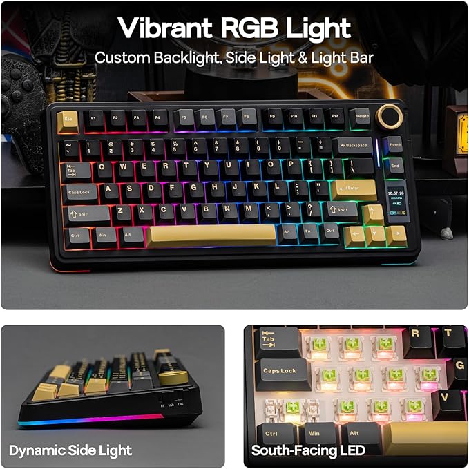 EPOMAKER X Aula EA75 MAX Wireless Gaming Keyboard with Screen & Knob, 5000mAh, Hot-Swap, Lubed Switches, RGB Backlit, Creamy Gasket, 75% Mechanical Keyboard (Black, Ice Vein Switch)
