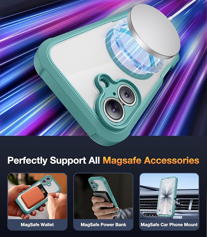 Diaclara Magnetic Designed for iPhone 17 Case 6.3 Inch Full Body Bumper,[Compatible with MagSafe] Military Drop Proof Cover with Built-in Touch Sensitive Anti-Scratch Screen Protector Green