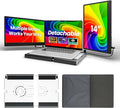 Laptop Screen Extender, 14" FHD 1080P Triple Portable Monitor for Laptops, Stretchable Base and Detachable Screen, Plug & Play, Monitor Extender for 13–17.3" Laptops, Compatible with Window/Mac/Chrome