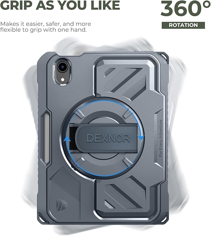 Dexnor Case for iPad mini 7 (A17 Pro) 2024/mini 6 2021 8.3 inch, Rugged Protective Case with 360° Rotating Hand Strap & Large Stand & Screen Protector & Pencil Holder Shockproof Full-Body Cover, Blue