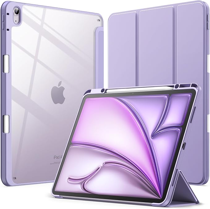 JETech Case for iPad Air 13-Inch M4/M3/M2 (2026/2025/2024) with Pencil Holder, Clear Transparent Back Shell Slim Stand Shockproof Tablet Cover, Auto Wake/Sleep (Purple)