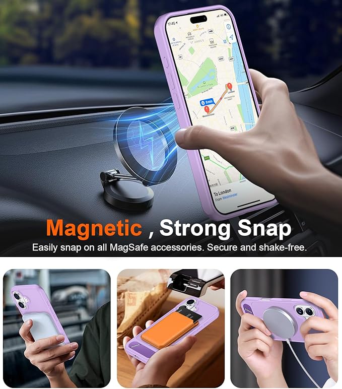 Magnetic Compatible with iPhone 16 Case, [Built-in Invisible Kickstand][Compatible with MagSafe][Military Grade Shockproof] Slim Translucent Matte Phone Case for iPhone 16 6.1"