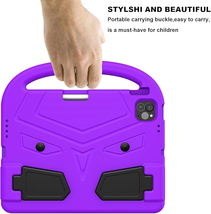 Kids Case for Apple iPad Air 11 inch M3/M2 & iPad Pro 11 inch M5/M4 (2025/2024) with Pencil Holder/Handle/Kickstand Lightweight Soft EVA Foam Shockproof Stand Girls Boys Cover, Purple Bird