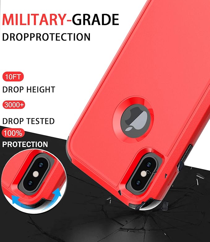 Diverbox for iPhone X Case/iPhone Xs Case [Shockproof] [Dropproof] [Tempered Glass Screen Protector ] Heavy Duty Protection Phone Case Cover for Apple iPhone X/XS (Red)