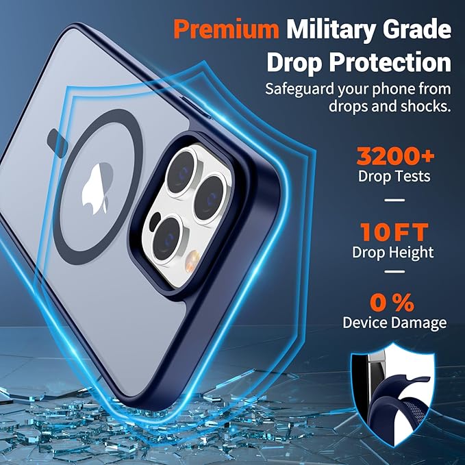 SUPFINE Magnetic for iPhone 12 Pro Max Case (Compatible with MagSafe) (Military Grade Drop Protection) Translucent Matte Shockproof with Anti-Fingerprint Phone Case,Navy Blue