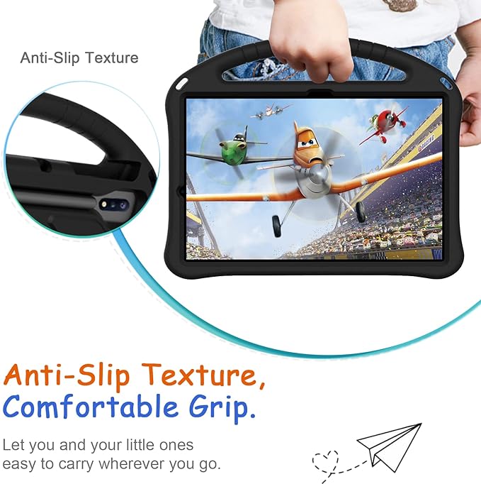 Kids Case for Samsung Galaxy Tab S10 Lite/S10 FE/S9 FE 10.9"/Tab S9/S8/S7 11", Techcircle Light Weight Shock Proof EVA Foam Handle Rugged Stand Protective Case, Black