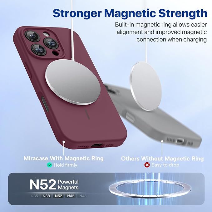 Miracase Magnetic for iPhone 16 Pro Max Case, [Soft Anti-Scratch Microfiber Lining], Compatible with MagSafe, Liquid Silicone Case Shockproof Drop Protection Phone Case for 16 ProMax,Wine Red