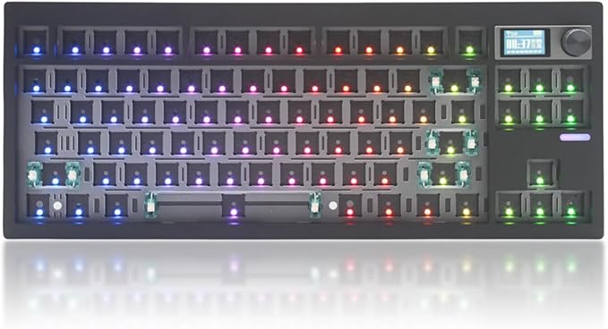 GMK87 TKL Mechanical Keyboard Kit Tri-Mode for 3/5pin Switches,85 Keys+Rotary Knob+TFT-LCD Screen Hotswap PCB Gasket Mounted,VIA Programmable DIY Keyboard Kit (Black)