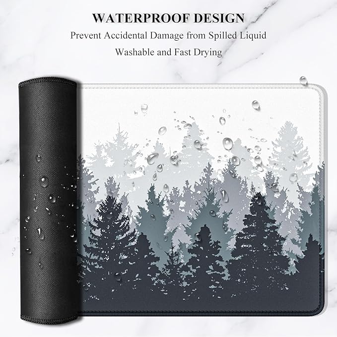 Auhoahsil Large Mouse Pad, XXL Gaming Mousepad, Desk Mat for Desktop, Thick Rubber, Big & Long Size, Stitched Edges, Full Desk Pad for Laptop & Computer, Extended 31.5 x 11.8 in, Ink Misty Forest