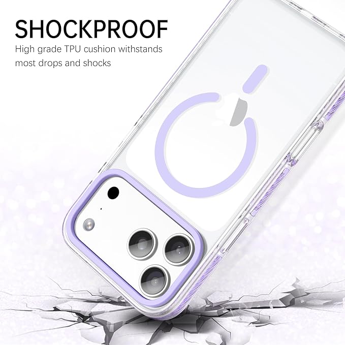 BENTOBEN Magnetic for iPhone 17 Pro Max 6.9" Case, Compatible with Magsafe Military Shockproof Protective Cute Transparent Slim Anti-Yellowing Phone Case for iPhone 17 Pro Max Cover, Clear Purple