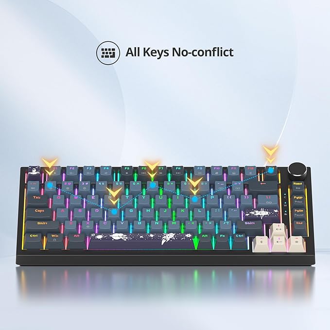 Fogruaden Wired 75 Percent Gaming Keyboard, Hot Swappable, Gasket Mount Creamy Mechanical Keyboard with Knob, Linear Red Switch, RGB Backlit, Sound Absorbing Pads, NKRO Compact TKL Custom Keyboard