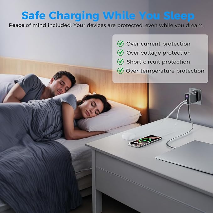 Retractable 100W USB C Charger, 3-Port GaN Fast Phone Charger with Smart Display & Touch Control, Foldable Wall Charger for iPhone 17/16, MacBook Pro/Air, iPad & More (Built-in Cable)