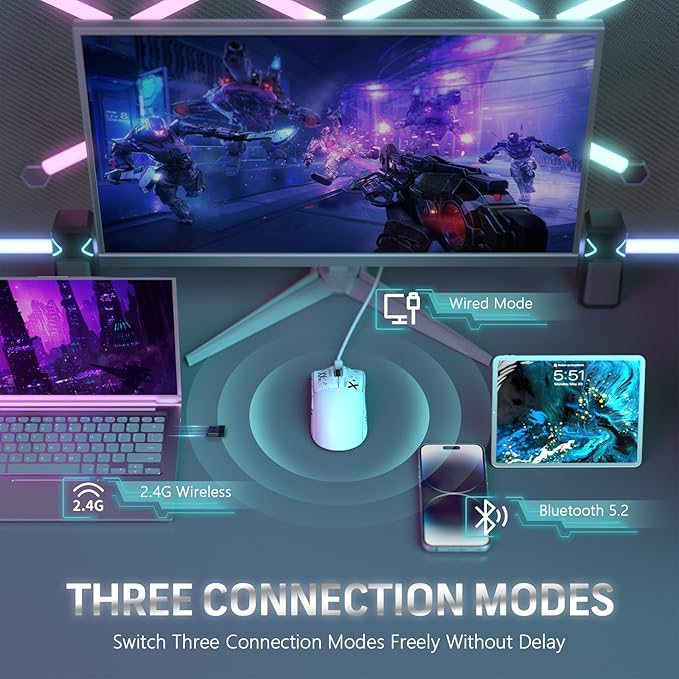 MAGIC-REFINER Attack Shark X11 59g Superlight Wireless Gaming Mouse with Grip Tape, RGB Charging Dock，BT/2.4G Wireless/Wired Pc Mouse, 22000 DPI,5 Programmable Buttons for Pc/Mac(White)