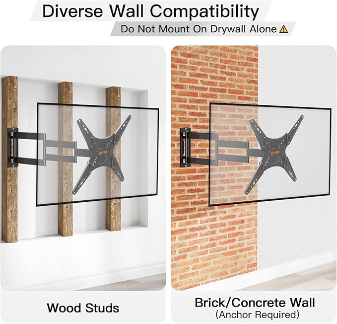 ELIVED Outdoor Long Arm TV Wall Mount for Most 26-65 Inch TVs, 37.4 Inch Long Extension TV Mount Swivel and Tilt, Max VESA 400x400mm, Full Motion Weatherproof Wall Mount tv Bracket Holds up to 77 lbs.