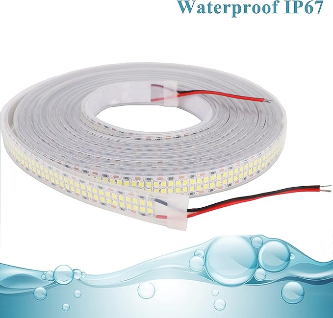LEDENET LED Strip Lights Cold White 6500K 16.4ft Double Row 2835 SMD 2400LEDs DC 12V Daylight Bright LED Tape Light Flexible Dimmable Ribbon Lamp 5M Waterproof IP67 Outdoor Lighting Decor