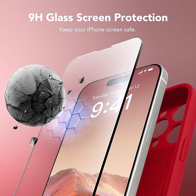 Magnetic for iPhone 15 Pro Max Case, Compatible with MagSafe, [Full Camera Protection][Screen Protector] Silicone Shockproof Protective Phone Case for iPhone 15 Pro Max 6.7", Deep Red