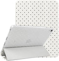 Lovmooful Compatible for iPad Air 6th 11-inch M2 (2024),iPad Air 5/4 (2022/2020 5th/4th Generation 10.9-Inch) Case with Pencil Holder Cute Polka Dot Design Soft TPU Trifold Stand Protective-White