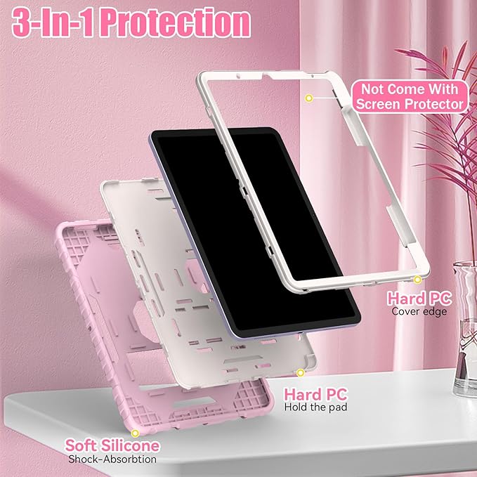 Grifobes Case for iPad Air 11-inch (M4/M3/M2) 2026/2025/2024, for iPad Air 5th/4th Generation 2022/2020 10.9", Heavy Duty Rugged Cover with Stand/Pencil Holder for i Pad Air 5 4 Gen(Pink)