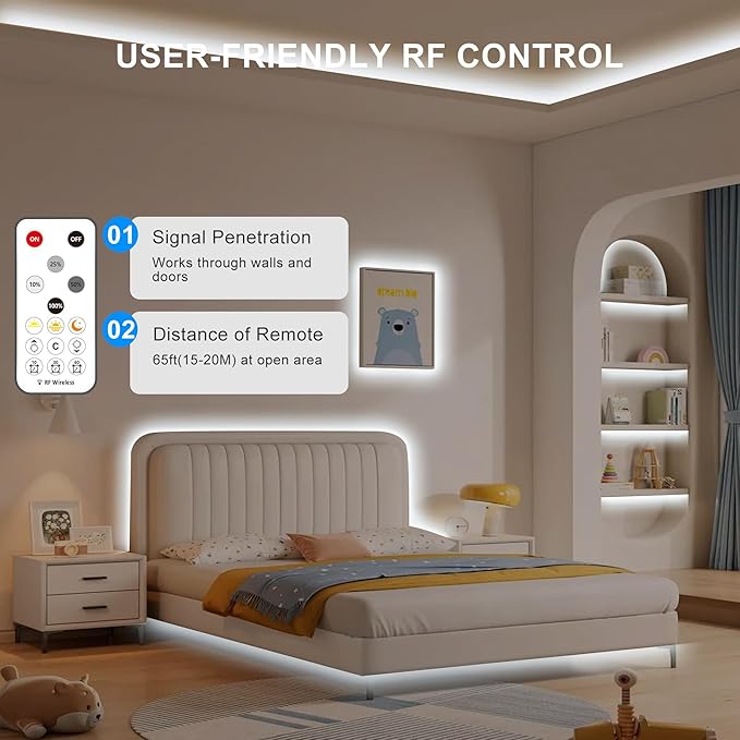 16.4ft COB Led Strip Light with Remote, 6500K Ra93+ Dimmable Bright Daylight White Led COB Strip Light, White Continuous Led Strip Light for Mirror, Stair, Cabinet, Room