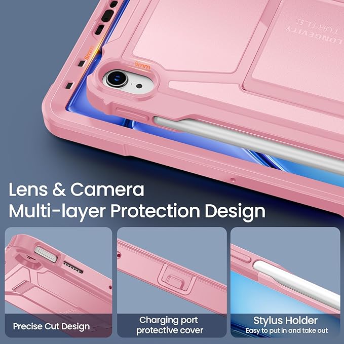 ZtotopCases for iPad Air 11 Inch Case (M3/M2-2025/2024), iPad Air 6th/5th/4th Generation 10.9 Inch 2022/2020, iPad Pro 11" 2018 1st, Built-in Screen Protector, Shockproof Cover+ Kickstand - Pink