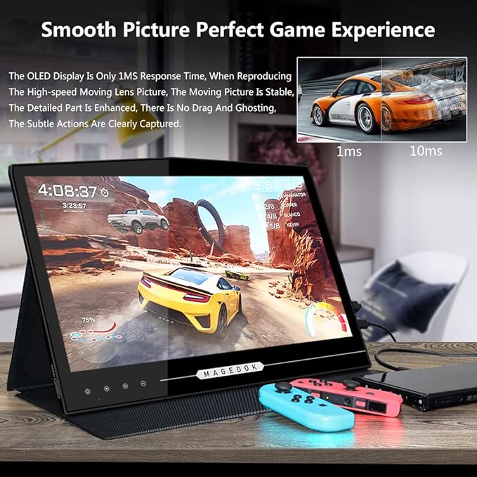 OLED Portable Touchscreen Monitor, 13.3" 2K 1MS Portable Gaming Monitor 100% DCI-P3 Ultra-Thin Computer External Display, External Second Screen USB C/HDMI with Smart Cover