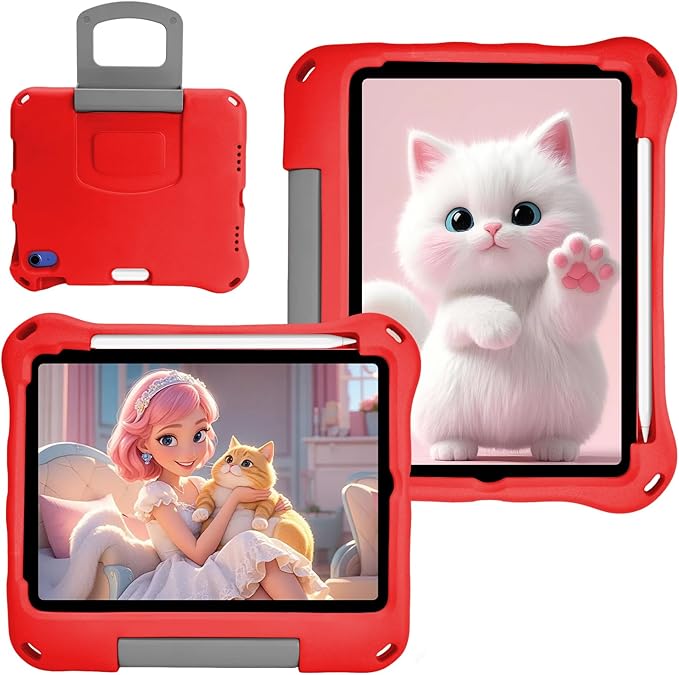 Kids Case for New iPad 11th Gen (A16) 11-inch 2025 & 10th Generation 10.9" 2022 & Air 11" 2025/2024 & Air 5th/4th Gen & Pro 11,Durable Shockproof Cover with Pencil Holder Handle Stand.Red