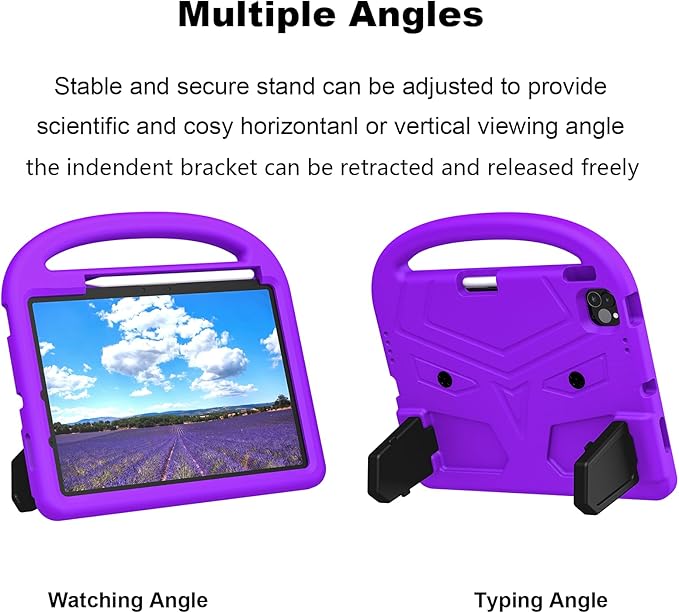 Kids Case for Apple iPad Air 11 inch M3/M2 & iPad Pro 11 inch M5/M4 (2025/2024) with Pencil Holder/Handle/Kickstand Lightweight Soft EVA Foam Shockproof Stand Girls Boys Cover, Purple Bird