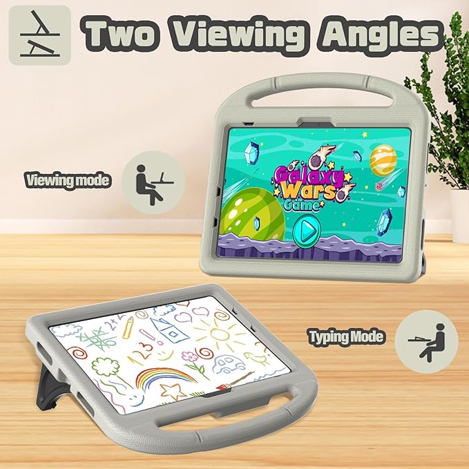 YIHE Kids Case for iPad (A16) 11th Generation 11 Inch 2025 & iPad 10th Generation 10.9 inch 2022, with Built-in Screen Protector and Stable Stand, Full Body Shockproof Protective Cover - Light Grey