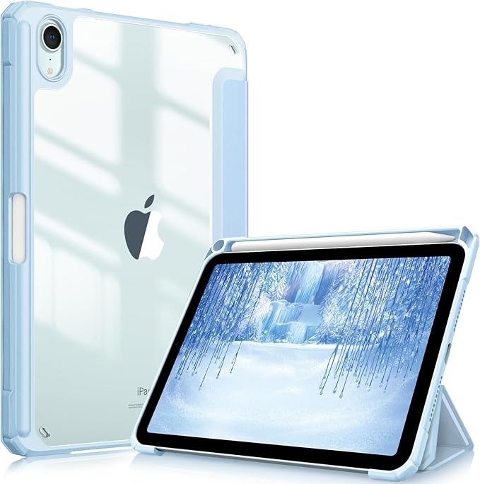 Fintie Hybrid Slim Case for iPad Mini 7 (A17 Pro, 7th Generation) 2024 / iPad Mini 6 (6th Gen) 8.3 Inch, [Built-in Pencil Holder] Shockproof Cover Clear Transparent Back Shell, Blue