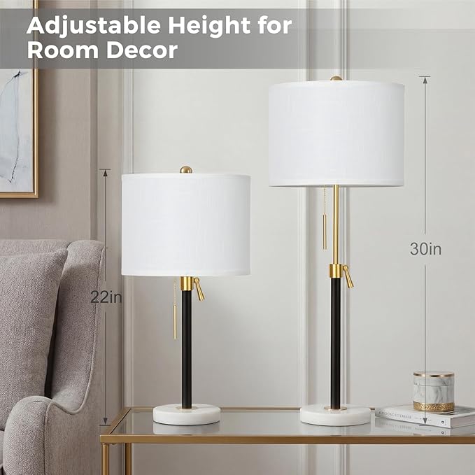 Qingmiao Gold Table Lamps Set of 2, 22" to 30" Adjustable Nightstand Lamps for Bedroom, Dimmable End Table Lamps for Living Room Console Entry Farmhouse Home Decor, New House Warming Gifts