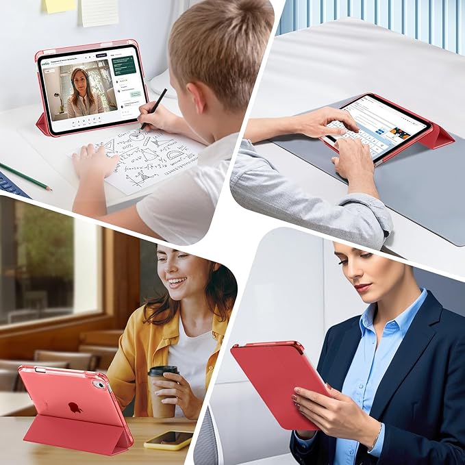 MoKo for iPad Air 11 inch Case (M4/M3/M2) 2026/2025/2024, iPad Air 5th/4th Gen 10.9 inch Case 2022/2020 with Pencil Holder, Slim Light Trifold Cover with Hard PC Translucent Back Shell, Wine Red