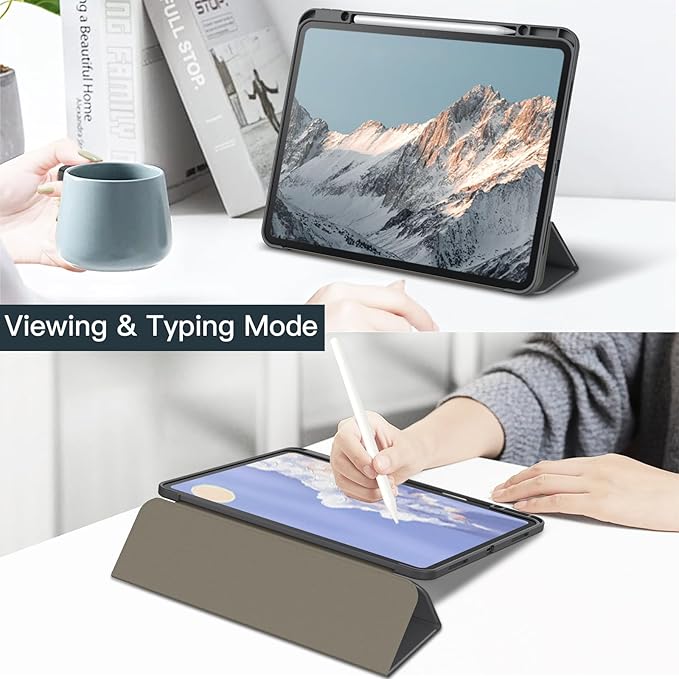 JETech Case for iPad Pro 13-Inch M5/M4 (2025/2024) with Pencil Holder, Clear Transparent Back Shell Slim Stand Shockproof Tablet Cover, Auto Wake/Sleep (Space Gray)