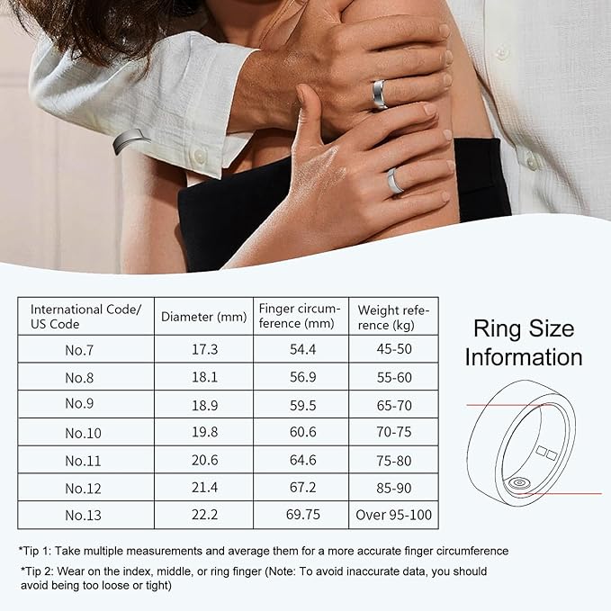 Smart Ring for Women Men,No Subscription Fee,Fitness Tracker Ring with Heart Rate, Sleep Monitoring, Blood Oxygen, Step Counting for iOS and Android, Waterproof(Black, 11)