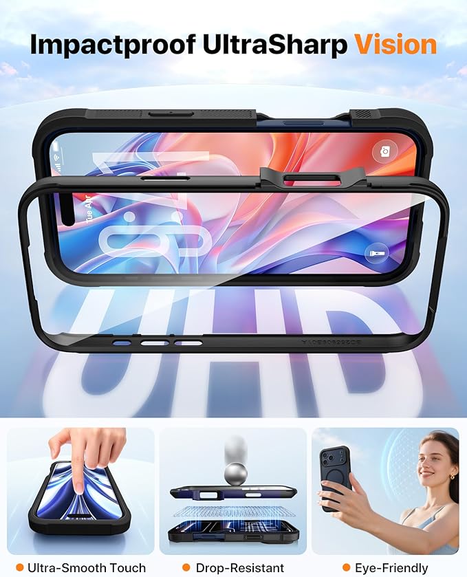Diaclara Magnetic Designed for iPhone 17 Pro Max Case Full Body Bumper,[Compatible with MagSafe] Military Drop Proof Cover with Built-in Touch Sensitive Anti-Scratch Screen Protector, Black