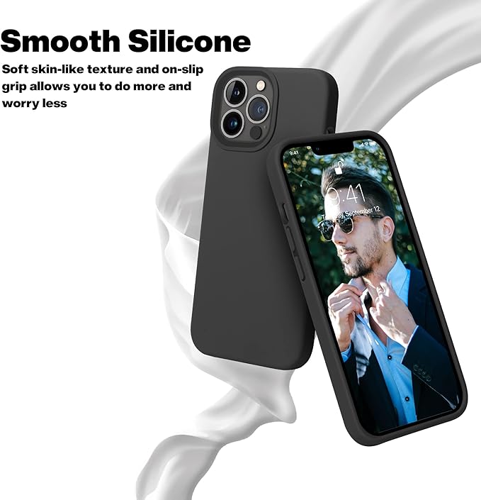 OTOFLY Compatible with iPhone 13 Pro Case, Liquid Silicone Slim Protective Shockproof Phone Case Cover with Anti-Scratch Microfiber Lining, 6.1 inch, Black