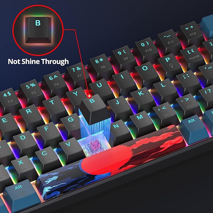 Protable 60% Percent Gaming Keyboard Mechanical, Mini Compact Backlit 68 Keys Wired Office Keyboard with Red Switch for Mac/Win (Monstor Black/red Switch 68)