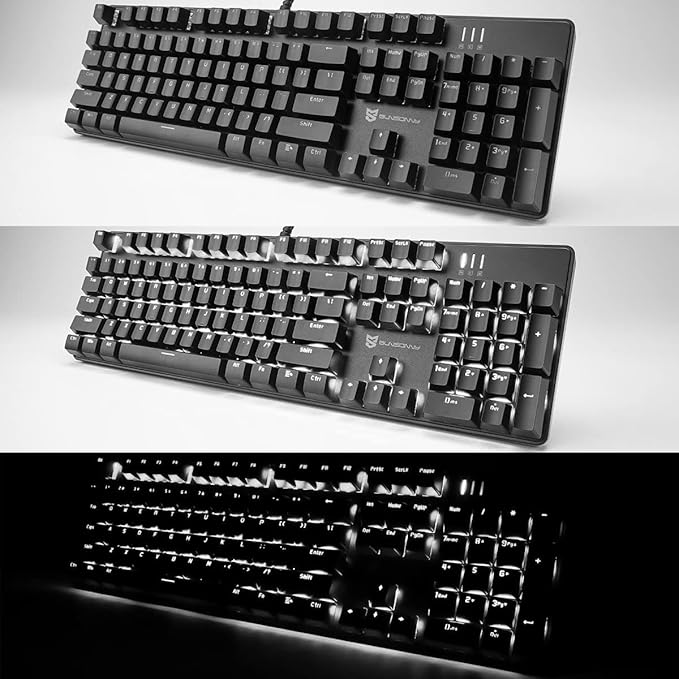 Hot Swappable Mechanical Gaming Keyboard - White Backlit with Blue Switches and 104 Keys Layout - Wired Gaming Keyboard
